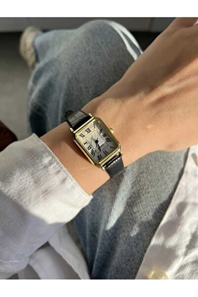 Neorney Şık Roma Rakamlı Siyah Kayışlı Gold Kasa Kadın Kol Saati