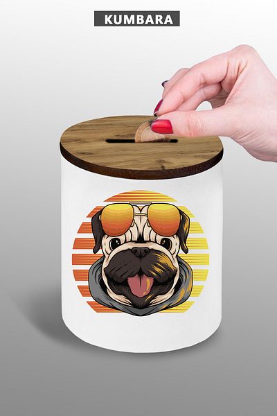 bymat Dog Design Piggy Bank with Glasses - Small Size Tabletop Piggy Bank - 9 cm Ceramic Piggy Bank - 25Kmb62