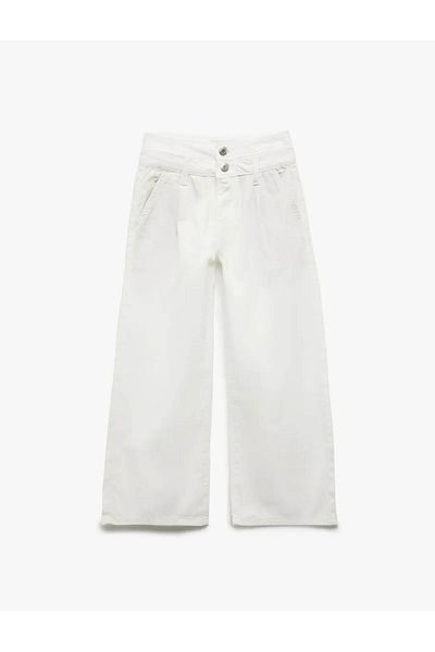 Koton High Waist Relaxed Cut Wide Leg White Girl's Jean Pants 5Skg40074Ad