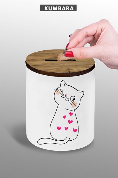 bymat 9cm Ceramic Piggy Bank Small Size Table Top with Winking Cat Image