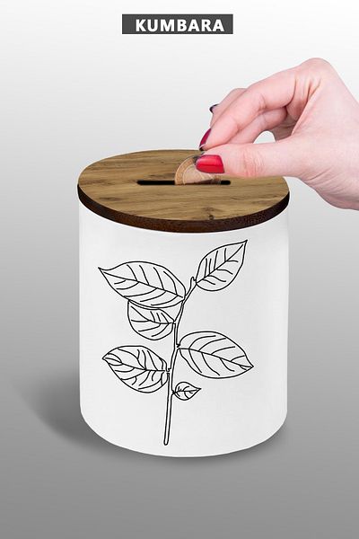 Bytwo 9 cm Ceramic Piggy Bank with Leaf Drawing Design Small Size Table Top