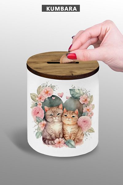 bymat Κουμπαράς Heart Cat 9 cm Κεραμικό Μικρό Μέγεθος Επιτραπέζιος Κουμπαράς