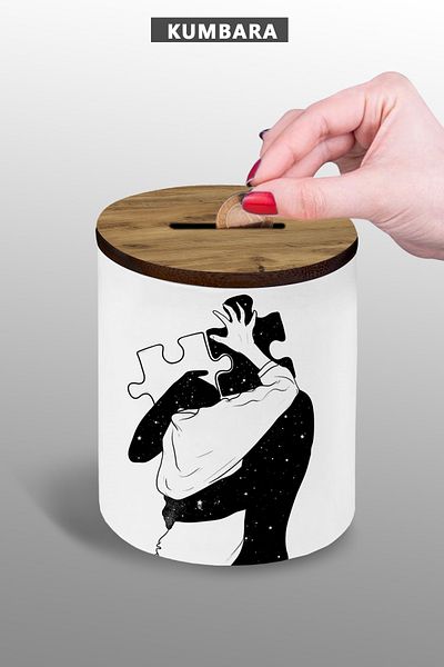 yhfoto Puzzle Lover Designed Piggy Bank - Small Size Tabletop Piggy Bank - 9 cm Ceramic Piggy Bank - 25Kmb28