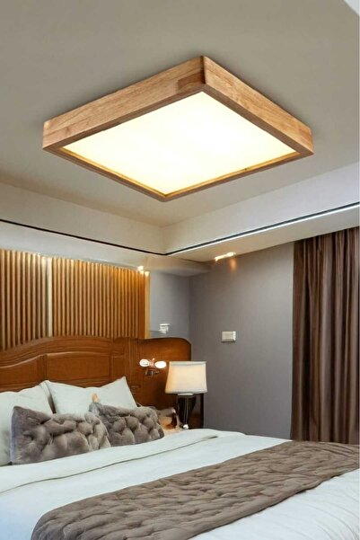 Viesteknoloji AHŞAP KASA SIVA ÜSTÜ KARE LED PANEL 34*34*7 ÖLÇÜLERİNDE LEDLİ ŞIK TASARIM SALON-HOL-OFİS LUX AVİZE