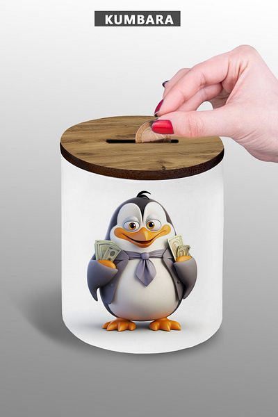 bymat 9 cm Ceramic Piggy Bank Small Size Table Top with Money Pengu Design