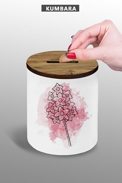 yhfoto Pink Flower Piggy Bank - Small Size Table Top (9 cm) Ceramic - 25Kmb105