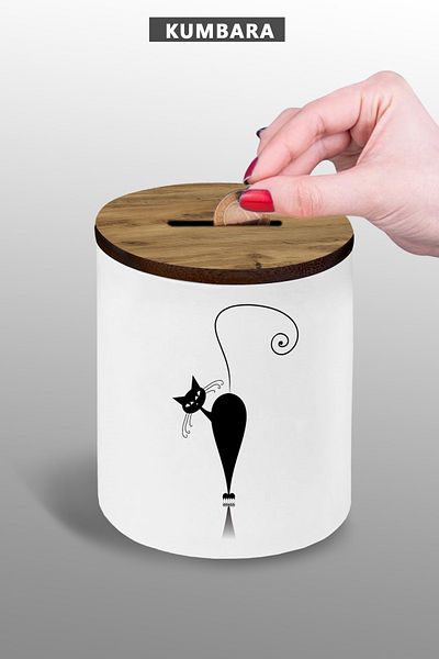 Bytwo Black Cat Visual 9 cm Ceramic Piggy Bank Small Size Tabletop 25Kmb134