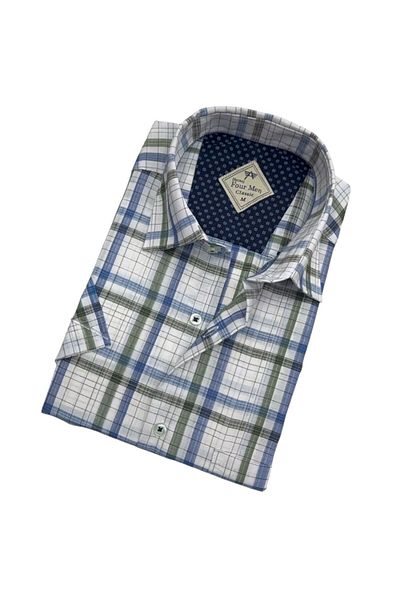 GÖMLEK GALERİSİ Men's Classic Relaxed Fit Checked Short Sleeve Shirt