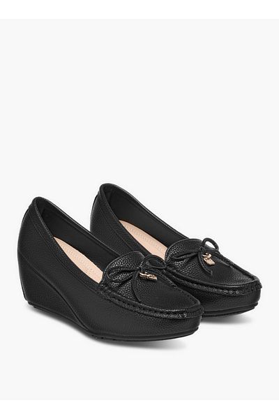 Flora Bella by Shoexpress Monogram Print Wedge Comfort Shoes with Bow Detail