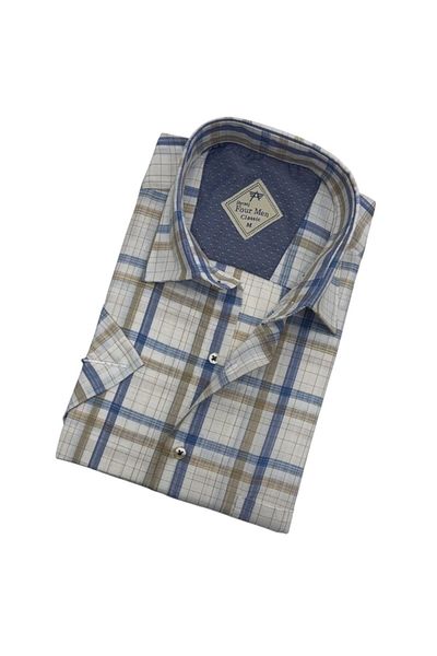 GÖMLEK GALERİSİ Men's Classic Relaxed Fit Checked Short Sleeve Shirt