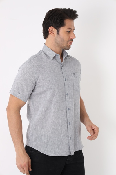 Cordial Чоловіча сорочка з суміші льону та бавовни, прямий крій, короткий рукав, одна кишеня