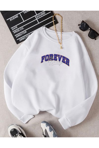RPT MODA Oversized Forever Printed Detail Basic Sweatshirt with Crew Neck