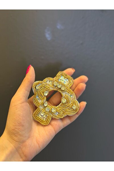 Gönülden Tasarım APLICAȚIE DE CUSUT ARMĂ CU Mărgele GALBEN DE ZINCĂ CU PIATRĂ DE ZIRCON 8X8 CM