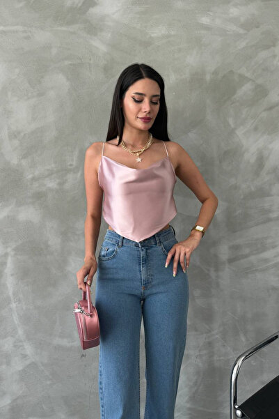 oshebu Pink – Women's Asymmetrical Cut Back Tie Detail Blouse