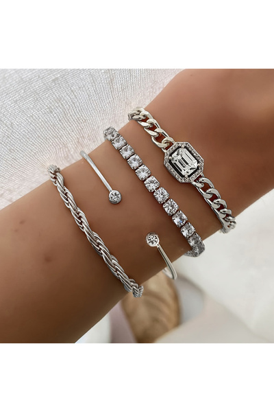 Choice S1125-2HB 4 قطع/مجموعة أساور ملتوية مزخرفة بأحجار الراين سلسلة مجوفة أ...