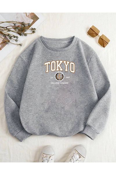 RPT MODA Oversized Tokyo Print Detailled Crewneck Basic Sweatshirt
