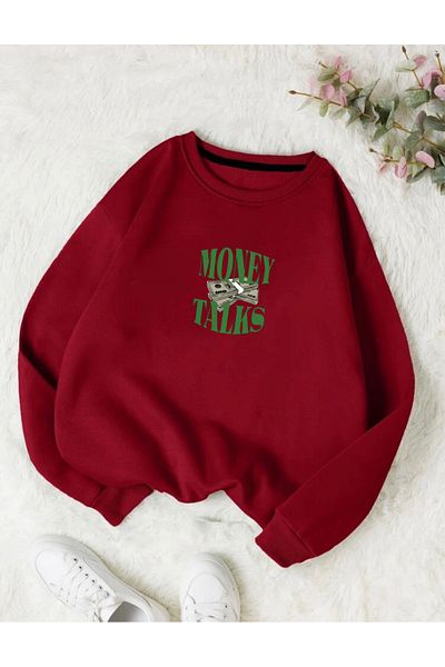 RPT MODA OVERSIZED MONEY TALKS PRINTED BICYCLE COLLAR BASIC SWEATSHIRT