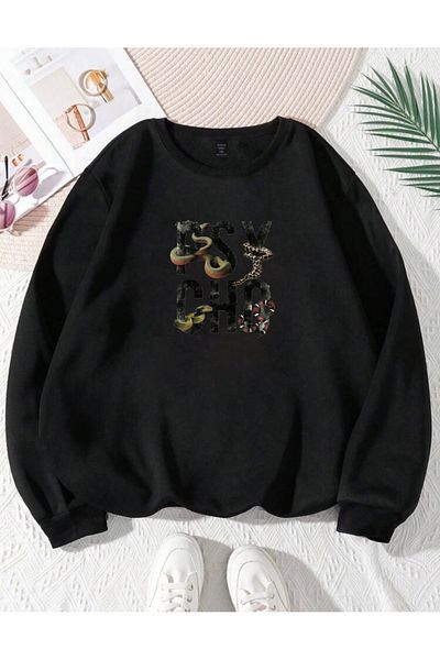 RPT MODA Oversized Psycho Print Detailled Crewneck Basic Sweatshirt