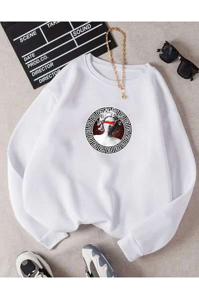 RPT MODA Oversized Girl Statue Printed Detailled Crewneck Basic Sweatshirt