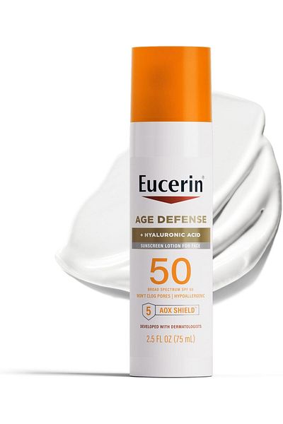 Eucerin Age Defense Face Sunscreen Lotion with Hyaluronic Acid, 2.5 fl. oz Bottle, SPF 50