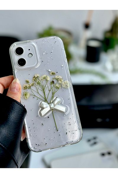 Go Aksesuar حافظة سيليكون مرنة بتصميم باقة زهور فضية ثلاثية الأبعاد متوافقة مع هاتف Iphone 12 و12 Pro