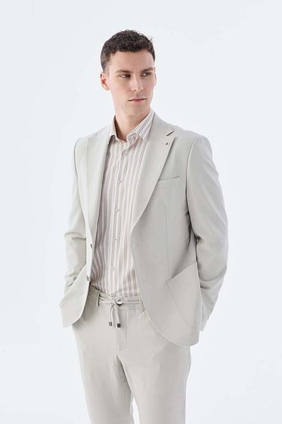 Jakamen Beige Slim Fit Flexible Fabric Sports Suit