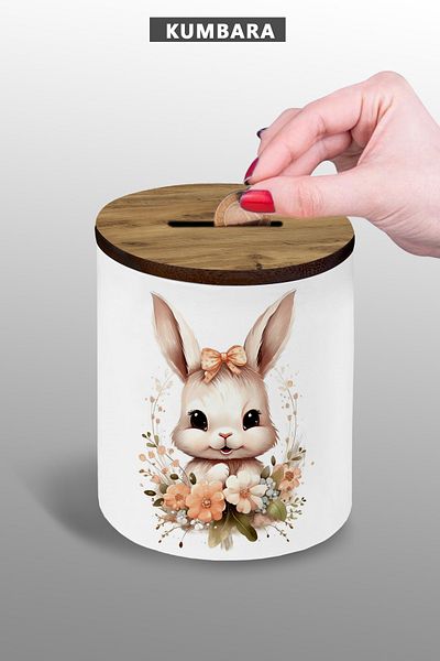 bymat Rabbit Design 9 cm Ceramic Piggy Bank Small Size Table Top, 25 Coin Value