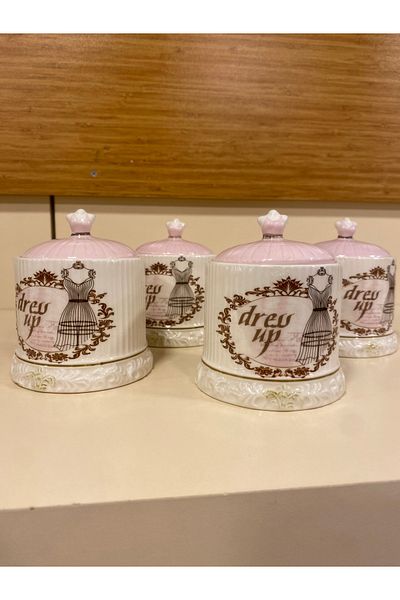 PLUS HOME Spice Set 4 Pieces Porcelain Mini Size Red Lid