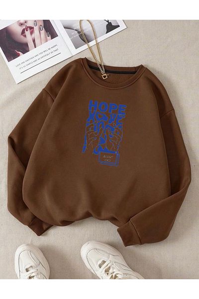 RPT MODA ОБЩ СУИТШЪР С ОБЪРЗАНО ЯКЛЕ С ПРИНТ HOPE