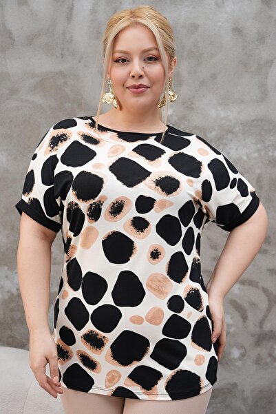 Siyezen Large Size Oversize Patterned Bat Sleeve Blouse