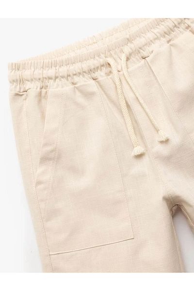 Koton Cotton Ecru Boy's Trousers with Lace-Up Waist and Pocket Detail 5Skb40067Tw