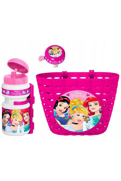 Disney Set of three accessories for children's bicycle, basket, bell and water bottle, The Princess Disney