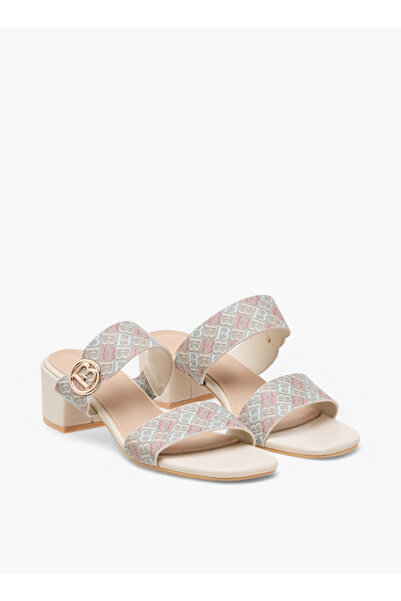 Flora Bella by Shoexpress Monogram Accent Blocked Heel Slip-On Sandals