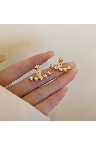 toptanhanem Şık Top Detaylı Küpe Altın Renk Paslanmaz Çelik, Modern Kadın Küpesi