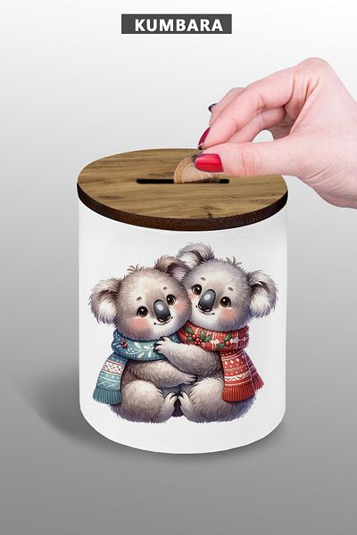 bymat Hugging Koala Visual Piggy Bank - 9 cm Ceramic Small Size Table Top