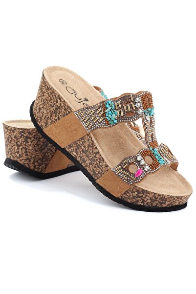 Vojo Giorgia Comfortable Women's Slippers - Wedge Heel and Stone Detail