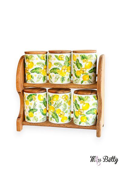 Miss Betty Citrus 6-Piece Porcelain Spice Rack with Wooden Stand