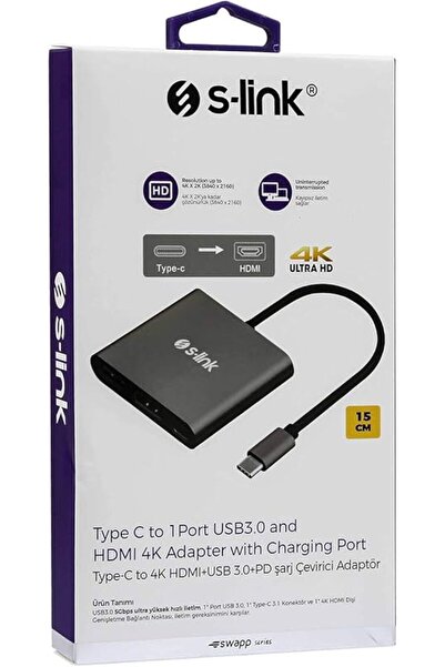 S-LINK 5g Ghps Yüksek Hızlı 5ın1 Tip-c To Usb 4k Hdmi Pd Adaptörü