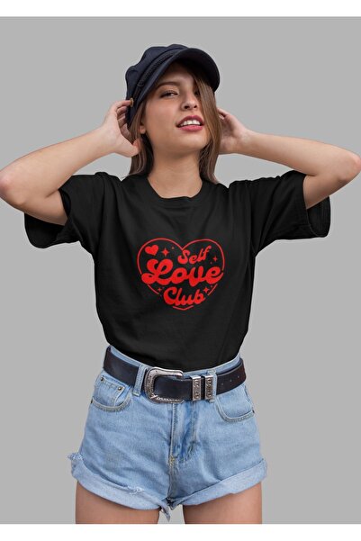 Butik TRIOCĂ CU MÂINĂ SCURTĂ, CU Gât rotund, IMPRIMATĂ SELF LOVE CLUB, bumbac...