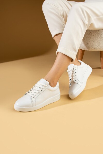 Seniorah White Genuine Leather Sutil Women's Sneakers