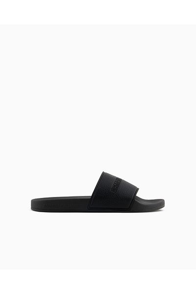 Armani Exchange Unisex Textured Logo Upper Surface Thin and Comfortable Sole Black Slippers Xup017 Xv795-00002