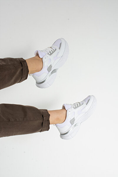 Getcho Babel White Women's Sports Shoes Thick Sole Comfortable Structure Stylish Summer Sneaker Model for Daily Walking