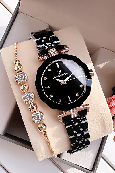 Daniel Klein Original Stone Case Waterproof Women Wrist Watch Black Color Ste...