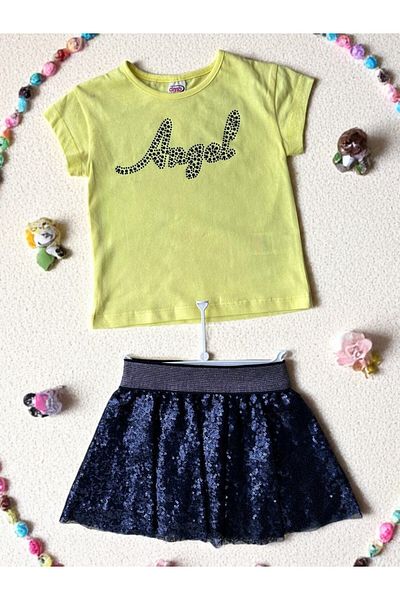 DMB BOYS & GIRLS 1-10 Years Old Angel Angel Wing Stone T-Shirt Shiny Lined Skirt Summer Daily Special Day Girl's Suit