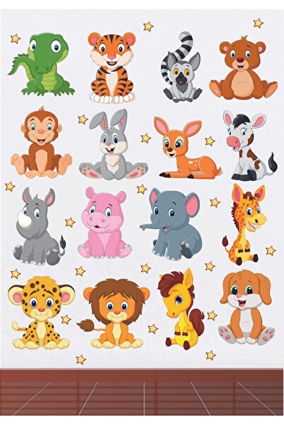Göktuğ Hediyelik Sevimli Minik Hayvanlar Çocuk Odası Duvar Sticker Seti35x50Cm