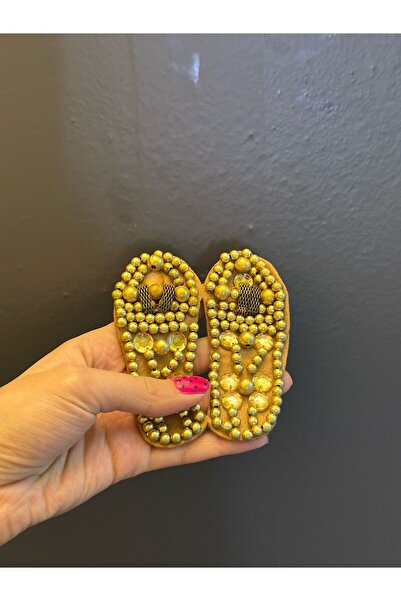 Gönülden Tasarım Sari čizme sa vezom od perli, arma šavovi, aplikacija 10x9 cm