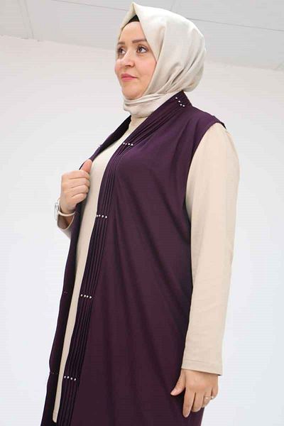 Eslina 54005 Large Size Placket Pleated Vest - Purple
