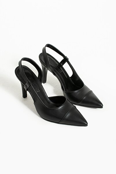 Seniorah Celestia Siyah Cilt Kadın Sivri Burun Topuklu Ayakkabı