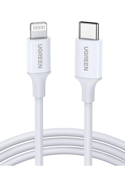 Ugreen USB-C to Lightning Charging Cable, 1 Meter, 2.4A, 20W PD, Compatible for iPhone, White