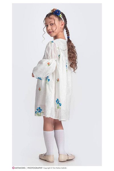 Little Pumpkin Rochie Eid de muselina cu broderie de flori pentru fete